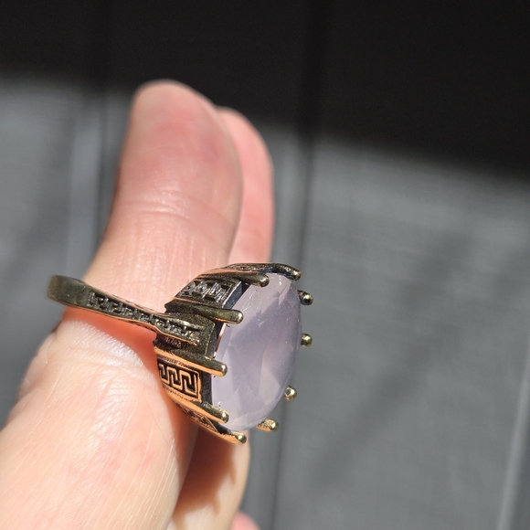 Rose quartz 12k Oval bronze Sterling & gold ring sz8 - Picture 4 of 9